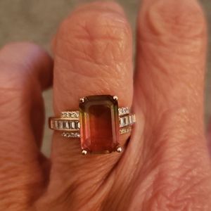 GOLD OVER 925 SS RING. SIMULATED TORMELINE